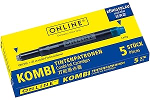 ‎ONLINE ONLINE Kombi-Tintenpatronen, Universal-Patronen, kompatibel mit allen gängigen Füllern, auch Lamy-Füller, Ersatz-Patronen, löschbar, auswaschbar, Schachtel mit 5 Großraum-Patronen, Farbe: Königsblau