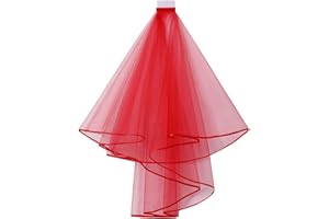 bobeini Double Mesh Tüll Band Rand Frauen Kurzer Hochzeitsschleier mit Kamm Braut Kopfschmuck Rot