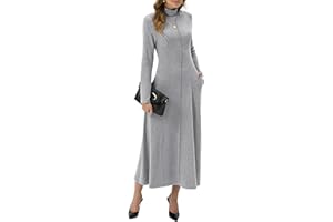 GRECERELLE Damska sukienka maxi z golfem z długim rękawem jesień zima elegancka na co dzień do pracy na randkę wypoczynkowa rozciągliwe długie sukienki dla kobiet z kieszeniami