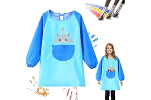 ENAIAH Tablier Peinture Enfant, Blouse Peinture Enfant, pour Garçons et Filles de 3 à 6 Ans, Imperméable, Avec Manches et Poches Utilisé, pour L'École Activités, Peinture, Coloriage, Cuisine (Blau)