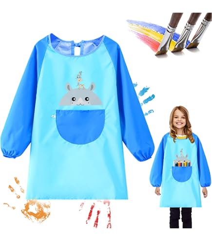 Tablier De Peinture Enfant Imperméable à Manches Longues - Blouse Art Et Repas Pour Filles Et Garçons 2-8 Ans (Tailles M/L)