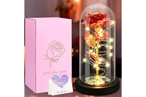 JAMATA Eternal Rose LED Under Bell - Idealny romantyczny prezent na Walentynki, Dzień Matki, Urodziny i Boże Narodzenie, Piękna i Bestia Podświetlana róża w szklanej kopule, Idealny wystrój domu