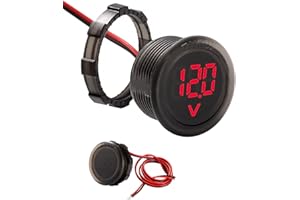 VooGenzek Voltmetro Impermeabile per Auto DC Digitale 5V-100V, LED Display Circolare a Due Fili, con Protezione Anti Connessione, per Moto Barca Camper Caravan, Rosso