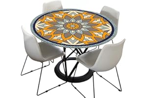 Morbuy Tovaglia Rotondo in Poliestere con Bordo Elastico, Mandala Stampa Lavabile Tovaglie da Tavola Impermeabile Tovaglia per Salotto Pranzo Giardino Decorazione (Giallo Blu,150cm)