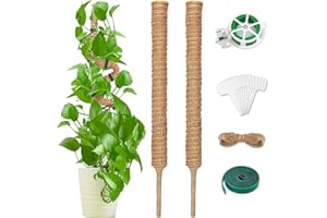 GNEUFVIE Monstera Rankhilfe 2 Stück, 70cm Pflanzenstab Kokos, Biegbar Kokosfaser Moosstab Pflanzstab Stab für Kletterpflanzen Natürlicher Pflanzenstütze mit Zubehör