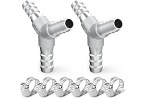 TAISHER 2PCS 304 Raccords en acier inoxydable 8MM，3 Voie Raccord en Y pour carburant/air/liquide/gaz avec 6PCS Hose Clamp
