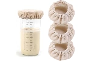 Mezrkuwr 3 Fundas de Tela para tarros de Masa fermentada, sin blanquear, a Prueba de Polvo, Reutilizables, se Adapta a Aberturas de tarros de 7 a 10 cm de diámetro