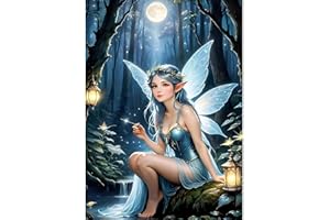 DPHERO 5D Fille Elfe Diamond Painting Kits, DIY Broderie Lune Art du Diamant Painting Kit Complet, Pays des Rêves Kits de Peinture sur Diamant Point de Croix Painting pour Adultes Débutants 30x40cm