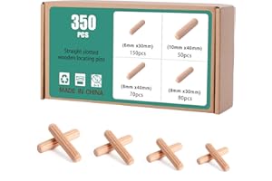 Faankiton Tasselli in Legno, Scanalate in Legno, Perni di Legno Duro Perno Scanalato, Spine Legno per Progetti di Artigianato di Mobili e Fai Da Te (350 Pezzi 6 x30mm;8 x30/40mm;10x40mm)