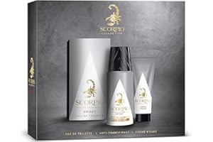 SCORPIO - Collection Coffret Cadeau 3 produits Sport - Homme - Eau de toilette flacon 75ml, Déodorant atomiseur 150ml et Gel crème pour visage 50ml