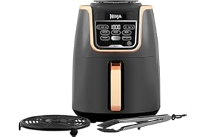 Ninja Air Fryer MAX frytkownica beztłuszczowa, 5,2 l, ze szczypcami, smażenie bez oleju, pieczenie, 5 w 1, rozmiar rodzinny, kosz nadaje sie do zmywarki, miedziano/czarna, AF150EUCP