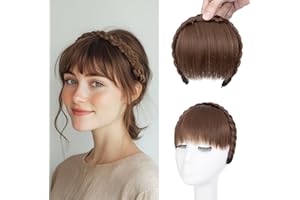 S-noilite Bandeau avec frange,Front Hair Bangs Wigs Headband,Bandeau tressé synthétique Perruque Extensions de cheveux Coiffure,Brun clair