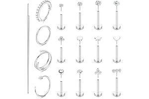KRFY 16 Pezzi Piercing Orecchio Trago ipoallergenici Piercing Naso Brillantino Acciaio Chirurgico 316L Medusa Septum Helix Labbro Piercing Oro Argento Orecchio 18G/20G
