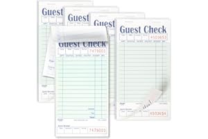 FMP BRANDS [5 Pads, 50 Sheets/Pad] Single Part Guest Checks Pad for Restaurants, Perforated 1 Part Light Green and White Check with Bottom Guest Receipt for Bars, Cafes and Restaurant Orders