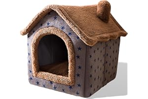 SEOUGEE Dog House, Portable Cat Kennel Bed Indoor with Removable Cushion, 3 In 1 Washable Pets Bed Cave, Removable and Foldable Non-Slip Warm for indoor Pets Puppy Kitten Rabbit