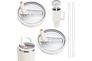 AMBOLIO Stanley Cup Accessori, 2 PCS Stanley Cup Lid Replacement 40 Oz, Stanley Cup Accessories with 2 Pieces Straw, Reusable Replacement Lids Leakproof And Dustproof(Bianco)