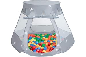 SELONIS Tente 105X90cm/100 Balles Château avec Les Balles Plastiques Piscine À Balles pour Enfants, Gris: Jaune-Vert-Bleu-Rouge-Orange
