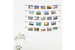 EHOMIIII Exquisito Family Marco de fotos de pared con cuerda titular de fotos con color madera natural 30 pequeñas pinzas decoración del hogar regalo boda y cumpleaños