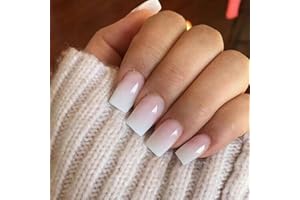 Irikdescia 24 sztuki, krótkie, średniej wielkości, kwadratowe, z klejem żelowym, francuski manicure, sztuczne paznokcie, krótka trumna, do dekoracji paznokci "zrób to sam" (gradient różowy)