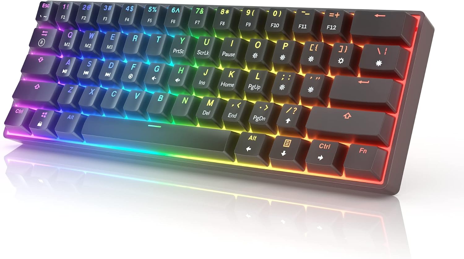 HK Gaming GK61 Mechanical Gaming Keyboard 60 Percent | 61 RGB Rainbow LED Backlit Programmable Keys | USB Wired | For Mac and Windows PC | Hotswap Gateron Mechanical Brown Switches | Black