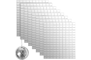 Towviy 1200 Pezzi Piastrelle a Mosaico in Vetro, 8 Fogli Tessere Quadrato Mosaico a Specchio 1 * 1cm Quadrato Autoadesivi in Vetro Argento Fai da Te, Decorazioni per Murali/DIY/Quadro/Accessori