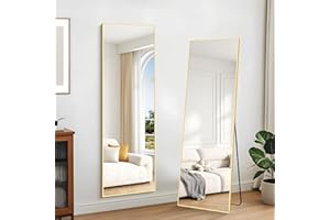 KOCUUY Rectangle Full Length Mirror, 147 x 44 cm Wall Mirrors, Free Standing Mirror Full Body with Aluminum Alloy Frame, Suitable for Bedrooms, Hallway or Cloakroom, Gold