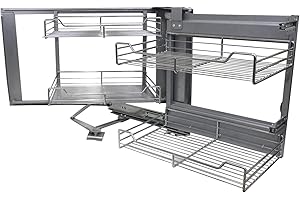 KuKoo 4 Cestos Extraíbles de Acero Inoxidable para Mueble de Rincón Ciego 90-100cm, Mano Derecha Tire Cestas de Cocina con Cierre Suave Armario Organizador Alacena Despensa Almacenamiento Almacenaje