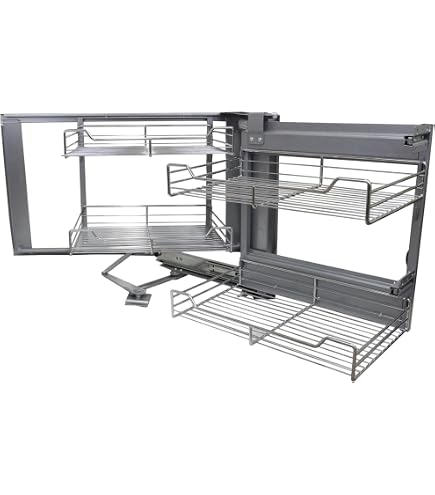 Étagère Pivotante D'angle Pour Cuisine - 2 Niveaux Réglables En Hauteur - Fer Argenté - Rotation 270° - Idéale Rangement Placard