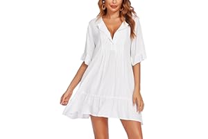 AI'MAGE Vestido de Playa Mujer Blusa de Biquini Camisa de Playa Verano Bikini Cover up Suelto Vestido Color Blusa de Biquini Jacquard 55