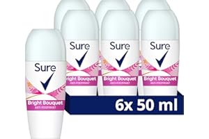 Sure Women Bright Bouquet Roll On Deodorant Antiperspirant with a strawberry, apricot & vanilla fragrance and 48 hour sweat and odour protection 50 ml, Pack of 6