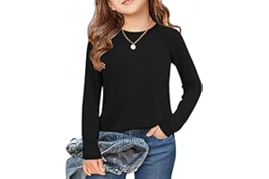 Arshiner Camiseta para Niñas Cuello Redondo Manga Larga Forro Polar Interior Camiseta Térmica Lisa Túnica Básica Camisetas Interiores Ajustadas para Niña Sudadera Térmica De Ocio 5-12 Años