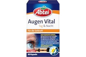 ‎ABTEI Abtei Augen Vital Tag und Nacht - mit Vitamin A, Lutein, DHA und Zeaxanthin - für den Erhalt der Sehkraft - hochdosiert, glutenfrei, laktosefrei - 30 Kapseln
