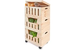 PINUS WOODEN ITEMS PRODUCTION Pinus - Regał na warzywa, 39 x 30 x 74 cm, regał do przechowywania owoców i warzyw, skrzynka na ziemniaki, skrzynki na kółkach, uniwersalne zastosowanie, naturalny kolor, drewno sosnowe