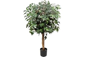 Briful Planta artificial grande árbol artificial Ficus Benjamini planta artificial árbol con tronco de madera real, ideal para decoración de interiores verde