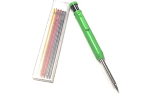 JEYEFFE Crayon de charpentier avec 7 recharges et taille-crayon intégré – Outil de précision pour marquer des trous profonds sur bois et surfaces dures – Idéal pour menuisiers et maçons (vert)