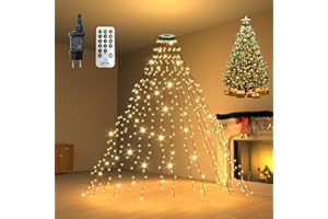 YOUBST 2m Lichterkette Weihnachtsbaum mit Ring, 300er LED Überwurf Christbaumbeleuchtung 8 Modi Timer IP44 Wasserdicht Lichterkette für 150cm, 180cm, 210cm, 240cm Tannenbaum - Warmweiß