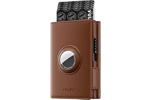VULKIT Airtag portfel RFID męski portfel skórzany etui na karty z uchwytem Airtag, aluminiowy portfel typu pop-up, etui na karty kredytowe dla mężczyzn, z okienkiem na dowód osobisty i zapięciem magnetycznym, brązowy, Vintage
