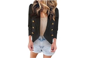 HHMY Blazer Donna Elegante – Open Front Double Petto Revers Bottone Classico Vintage Elegante Scorie Ufficio Bolero Giacca Con Tasche Slim Fit Giacca Elegante Giacca Donna Giacca Donna Elegante Giacca