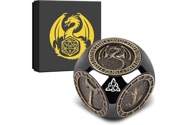 Dés Rotatifs du Bout des Doigts DND, 7-en-1 Métallique D&D Dés avec Relief 3D, Dés Polyédriques Tournants D&D, Cadeaux DND avec Boîte Cadeau, RPG, Jeu de Rôle, Accessoires de Jeu de Société, Noir