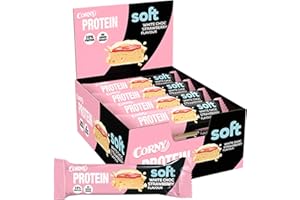 Barritas de Proteínas, Corny Protein,Soft Chocolate Blanco y Fresa,13,5 gr de Proteínas, 0% Azúcares Añadidos, Ayudan al Desarrollo y Recuperación de la Masa Muscular, Pack 12x45g, Taste the Power