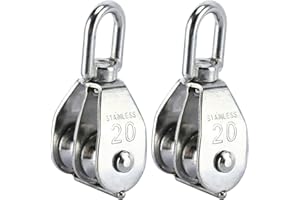 DasMarine 2 Pack Double Pulley Block in 304 Stainless Steel Crane Swivel Hook Double Pulley Roller Loading (M20)