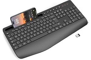 SABLUTE Tastatur Kabellos mit Handballenauflage, Ergonomische Tastatur in Voller Größe mit Telefonhalter, Schlafmodus, 18 Multimedia-Tasten, Leise 2,4 GHz Funktastatur für Mac, Windows, Computer, Laptop, PC