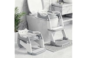 Orzbow Riduttore Wc Bambini con Scaletta, 2 in 1 Scaletta Wc Per Bambini, Vasino Per Bambini Wc, Altezza Regolabile, Pedale Allungato e Cuscino in PVC, Antiscivolo e Leggero, Grigio