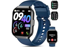 QCOQ Reloj Inteligente Hombre Mujer, 1,96" Bluetooth Smartwatch con 110+ Modos Deportivos, Impermeable IP68, Smart Watch Pulsómetro, Monitor de Sueño, Podómetro, Pulsera Actividad para iOS Android, Azul