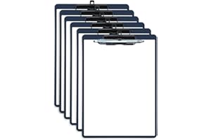 FRETONBA Portapapeles A4 con Portalápices, 6 Piezas Carpeta de Plástico, Tablero de Escritura con Ganchos Retráctiles, A4 Clipboards para Oficina, Hospital, Aulas (Azul)