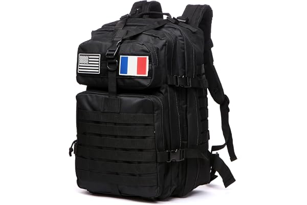 GUJOIN Sac À Dos Tactique 50 Litres - Grande Capacité Système MOLLE Militaire Imperméable Idéal Pour Urgences De 3 Jours Chasse Randonnée Et Camping Sac À Dos Pour De Plein Air (Noir)