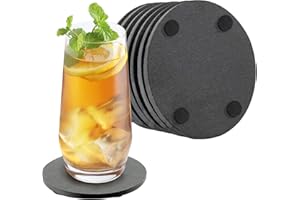 ILGRUPPONE Set 8 Pezzi Sottobicchieri Rotondi In Ardesia 10 Cm Colore Nero Pietra Naturale Certificati Contatto Alimentare Con Gommini Antiscivolo Sottobicchiere Bar,Birreria,Casa Accessori Decorazione Tavola