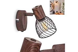 HOFSTEIN Applique Arjen, lampe murale réglable en métal/bois en rouille/marron, 1 flamme, 1 x E14 douille, spot mural en design rétro/vintage avec interrupteur on/off sur le boîtier, sans ampoules