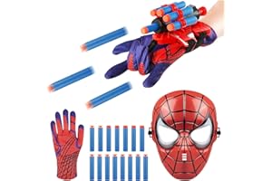 XLZJYIJ Gant de Lanceur pour Spiderman, Gant de Cosplay en Plastique, Lanceur de Héros avec Masque et Fléchettes, Jouet de Poignet de Lanceur d'araignée pour la Fête de Cosplay