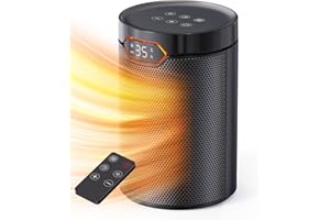 QEXREED Stufetta Elettrica Basso Consumo, 1500W, PTC, Modalità ECO & Breeze, 4 Modalità di Calore, Timer 24H, Termostato, Telecomando, Protezione da Ribaltamento e Surriscaldamento per Casa, Ufficio